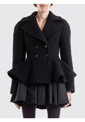 ALAÏA Slim Fit Double-Breasted Short Wool Coat with Lapel Collar