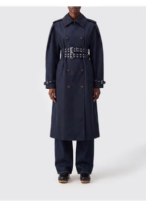 GANNI Long Double-Breasted Studded Cotton Trench Coat