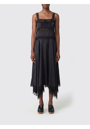 GANNI Asymmetric Silk Midi Dress with Lace Inserts