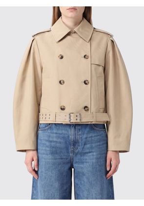GANNI Cropped Double-Breasted Cotton Trench Coat with Balloon Sleeves