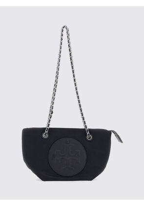 TORY BURCH Nylon Shoulder Bag with Woven Leather and Chain Double Handle