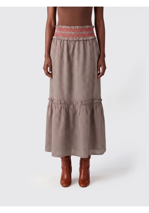 GANNI Check Cotton Midi Skirt with Ruffles and Flounces