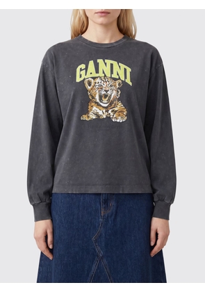 GANNI Logo Print Cotton Crewneck Jumper with Dropped Shoulders