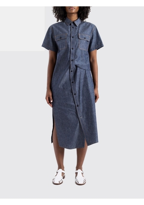 SACAI Asymmetrical Denim Midi Shirt Dress in Cotton with Patch Pockets