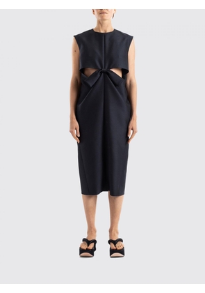 BALENCIAGA A-Line Midi Dress in Wool and Silk with Cut-Out Details