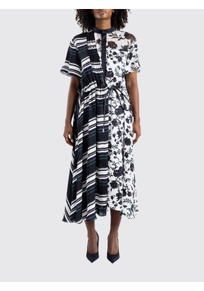 SACAI Midi Chemisier Dress in Patchwork Crêpe with a Korean Collar
