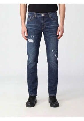 PHILIPP PLEIN Distressed Slim Fit Skinny Jeans in Cotton Denim with Metal Logo