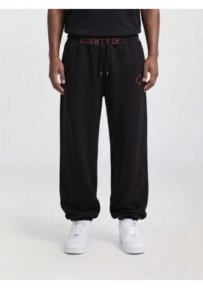 County of Milan Cotton Jogger Trousers with Contrast Logo and Drawstring