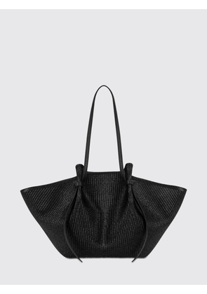 YUZEFI Mochi Shoulder Bag in Black Raffia with Double Leather Handles