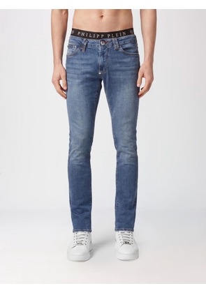 PHILIPP PLEIN Slim Fit Skinny Jeans in Cotton Denim with Metal Logo Plaque