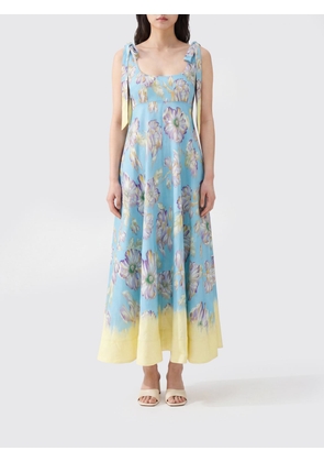 Alemais Floral Print Linen Long Dress with Tie Shoulders