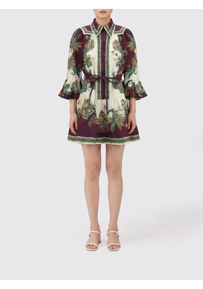 Alemais Linen Mini Shirt Dress with Ethnic Print and Balloon Sleeves
