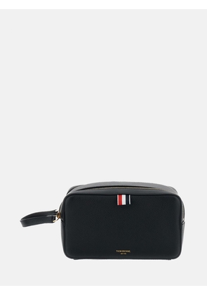 THOM BROWNE Full Grain Calfskin Leather Travel Beauty Case with Zip Closure