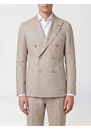 TAGLIATORE Double-Breasted Blazer in Linen and Cotton with Peak Lapels