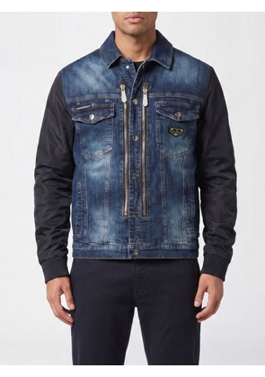 PHILIPP PLEIN Cotton Denim Jean Jacket with Classic Collar and Buttons