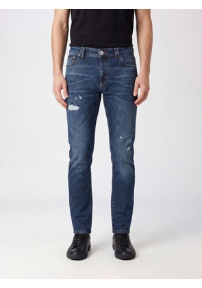 PHILIPP PLEIN Mid-Rise Slim Fit Jeans in Distressed Cotton Denim