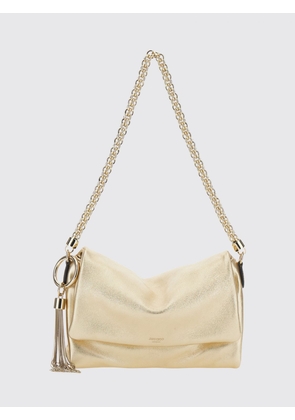 JIMMY CHOO Callie Flap Gold Laminated Nappa Shoulder Bag with Metallic Tassels