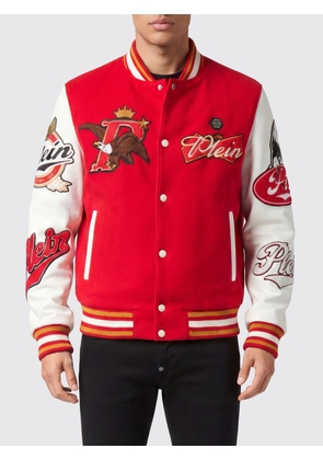 PHILIPP PLEIN Bicolor Wool Cloth Varsity Bomber Jacket with Embroidered Patches