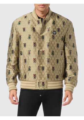 PHILIPP PLEIN All-Over Hexagon Monogram Print Silk Blend Bomber Jacket