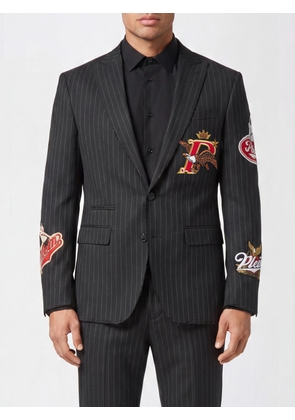 PHILIPP PLEIN Pinstripe Wool Single-Breasted Blazer with Peak Lapels