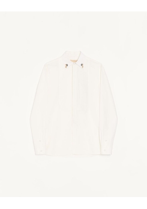 Valentino Valentino Cotton Poplin Shirt With Pleated Plastron And Embroidery On The Collar Man WHITE 39
