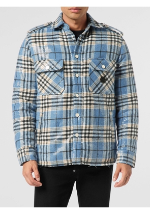 PHILIPP PLEIN Destroyed Tartan Check Shirt Jacket with Sequins