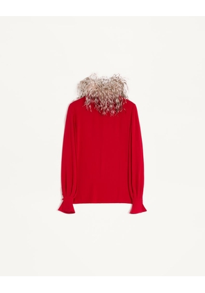 Valentino Georgette Top With Feathers Woman PARIS/BROWN 44