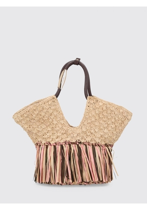 ZIMMERMANN Goldentime Striped Crochet Raffia Handbag with Fringes
