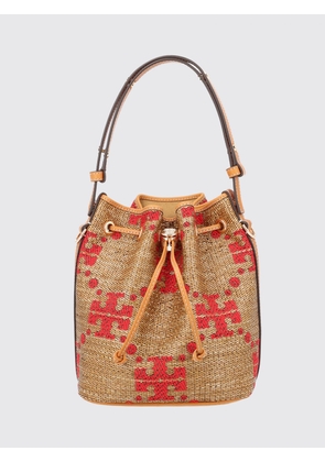 TORY BURCH T Monogram Mini Raffia Bucket Bag with Jacquard Logo