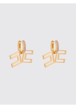 ELISABETTA FRANCHI Gold-Tone Metal Dangle Earrings with Monogram and Rhinestones