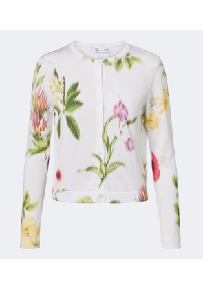 Oscar de la Renta Floral jacquard cotton-blend cardigan