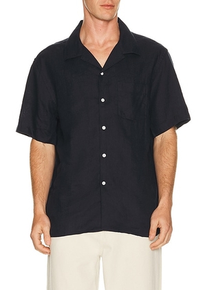 J.Lindeberg Elio Linen Shirt in JL NAVY - Blue. Size S (also in M, L, XL/1X).