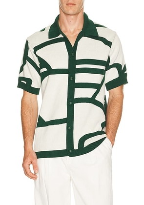 LEND Lay Up Knitted Polo in Green & White - White. Size L (also in S, M, XL/1X).