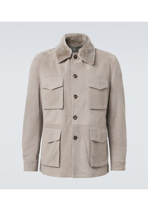 Eleventy Shearling-trimmed suede field jacket