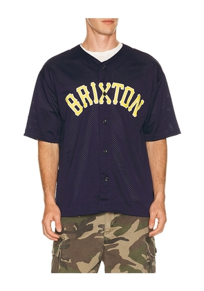 Brixton The Brixton Mesh Short Sleeve Baseball Jersey in Blue. Size S. Also in M, L, XL/1X.