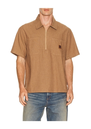 Brixton Brakeman Half Zip Short Sleeve Shirt in Brown. Size S. Also in L, M, XL/1X.