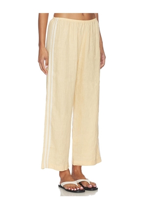 DONNI. The Linen Crop Racer Stripe Pant in Yellow. Size XXS. Also in L, M, S, XL, XS.