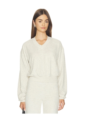 Eterne Cropped V-Neck Sweatshirt in Light Grey. Size XS. Also in S, M, L, XL.