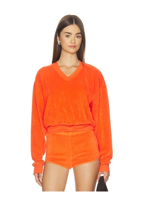 Eterne Cropped V-Neck Sweatshirt in Orange. Size XS. Also in S, M, L, XL.