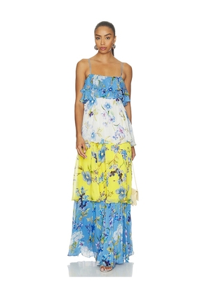 HEMANT AND NANDITA Tiered Maxi Dress in Blue. Size S. Also in L, M, XL, XS, XXS.
