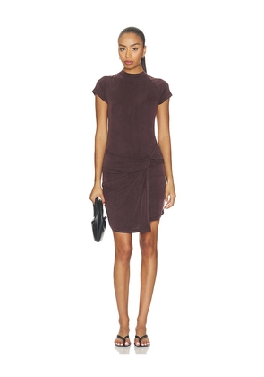 AGOLDE Draped Overlay Raglan Sleeve Mini Dress in Purple. Size XS. Also in S, M, L, XL.