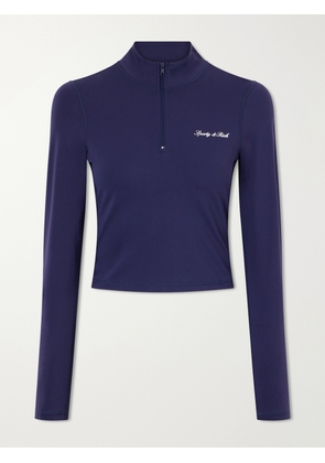 Sporty & Rich - Logo-appliquéd Cropped Stretch-jersey Half-zip Jacket - Blue - x small,small,medium,large,x large