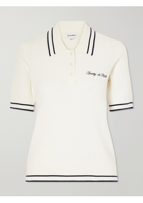 Sporty & Rich - Embroidered Cable-knit Polo Shirt - Neutrals - x small,small,medium,large,x large