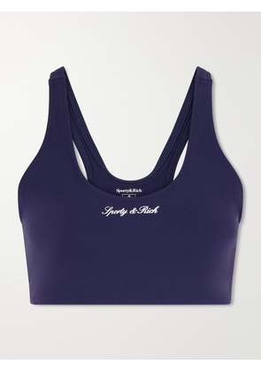 Sporty & Rich - Logo-appliquéd Stretch Sports Bra - Blue - x small,small,medium,large,x large