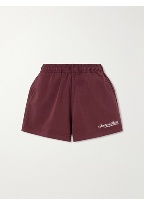 Sporty & Rich - Syracuse Logo-embroidered Cotton-fleece Shorts - Burgundy - x small,small,medium,large,x large