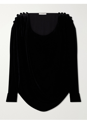 The Row - Ruched Button-embellished Velvet Blouse - Black - US0,US2,US4,US6