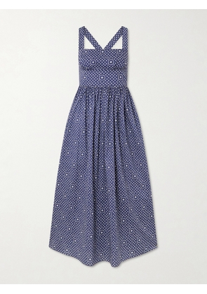 Matteau - Gathered Printed Organic Cotton Midi Dress - Blue - 1,2,3,4,5