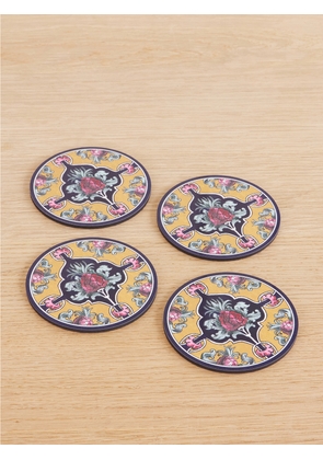 La DoubleJ - Set Of Four Painted Wood Coasters - Yellow - One size