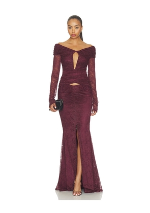 MISHA The Kali Ruffle Lace Dress in Burgundy. Size XXS. Also in XS, S, M, L, XL.