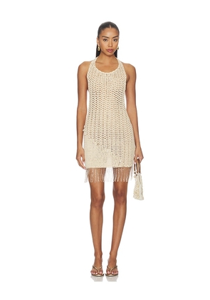 MORE TO COME Acacia Crochet Mini Dress in Neutral. Size XS. Also in S, M, L.